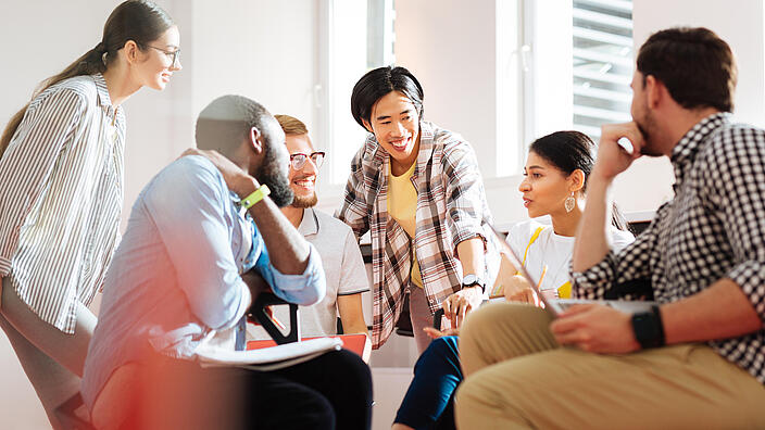 Students gathered for an informal conversation